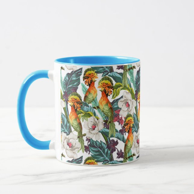 Bird And Exotic Flower Pattern Mug (Left)