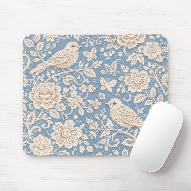 Bird and Flower Chinoiserie Seamless Pattern Mouse Pad (With Mouse)