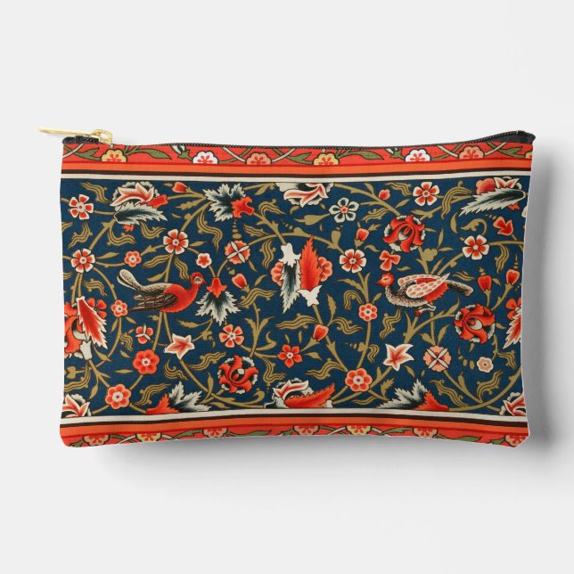 Bird and Flower Persian Blue Red Pattern Accessory Pouch (Front)