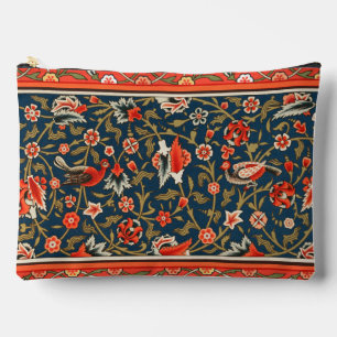 Bird and Flower Persian Blue Red Pattern Accessory Pouch