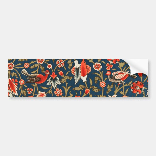 Bird and Flower Persian Blue Red Pattern Bumper Sticker (Front)