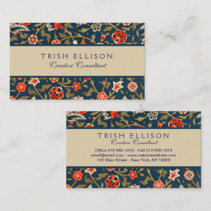 Bird and Flower Persian Blue Red Pattern Business Card