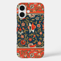 Bird and Flower Persian Blue Red Pattern