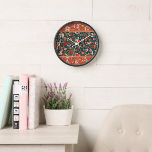 Bird and Flower Persian Blue Red Pattern Clock