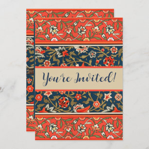 Bird and Flower Persian Blue Red Pattern Invitation