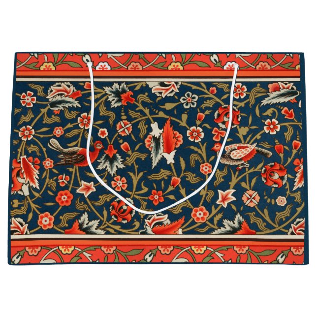 Bird and Flower Persian Blue Red Pattern Large Gift Bag (Front)