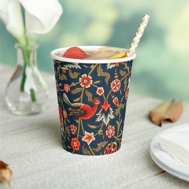 Bird and Flower Persian Blue Red Pattern Paper Cups (Insitu)