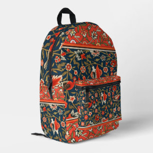 Bird and Flower Persian Blue Red Pattern Printed Backpack