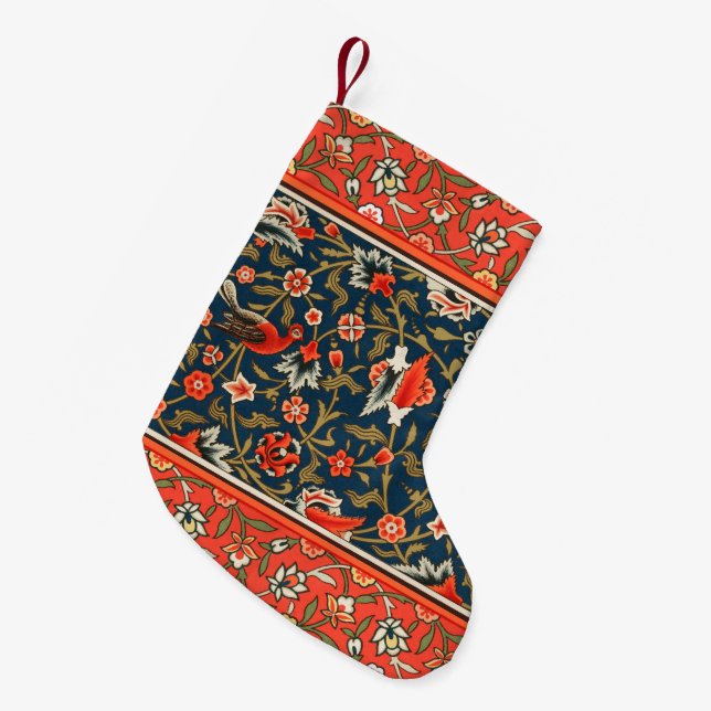 Bird and Flower Persian Blue Red Pattern Small Christmas Stocking (Front (Hanging))