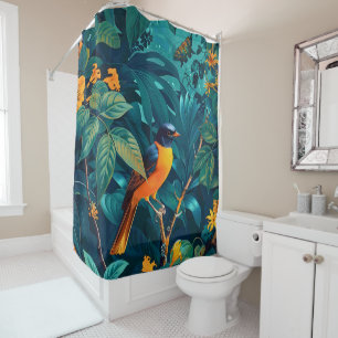 Bird and Flower Vintage Pattern Forest Shower Curtain