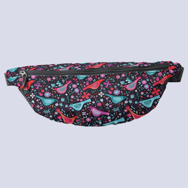 Bird and Flower Watercolor Bum Bags (Bird and flower watercolor dark fanny pack)