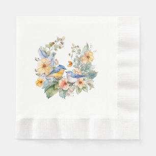 Bird and flower watercolor napkin