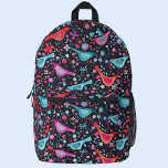 Bird and Flower Watercolor Printed Backpack<br><div class="desc">Bird and flower watercolor pattern in teal green,  red and pink on a dark background.  Original art by Nic Squirrell.</div>