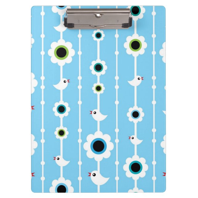 bird and flowers blue pattern clipboard (Front)