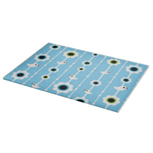 bird and flowers blue pattern cutting board