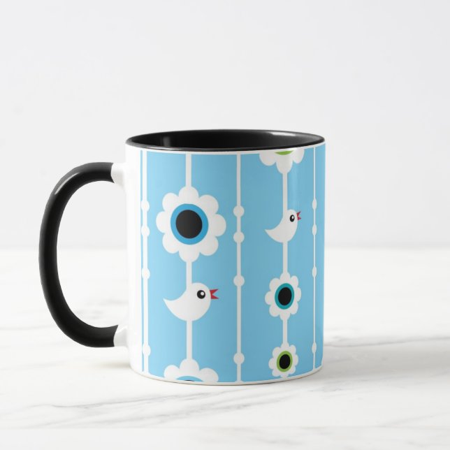 bird and flowers blue pattern mug (Left)