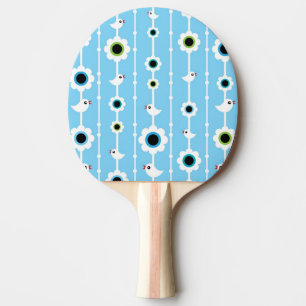 bird and flowers blue pattern ping pong paddle
