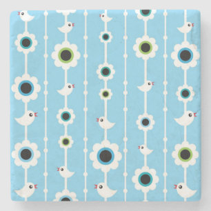 bird and flowers blue pattern stone coaster