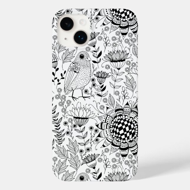 Bird and flowers doodle pattern Case-Mate iPhone case (Back)