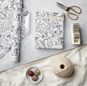 Bird and flowers doodle pattern wrapping paper