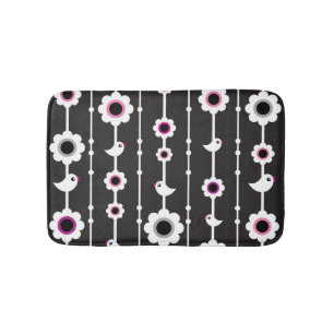 bird and flowers pattern bath mat