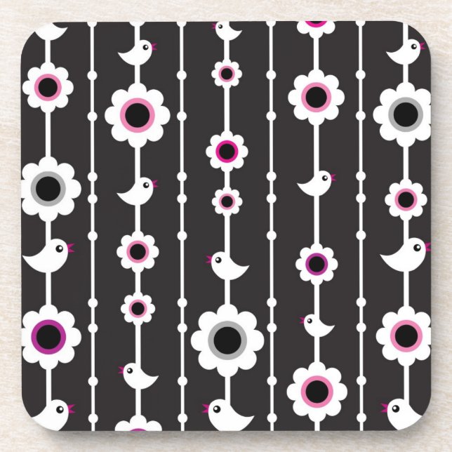 bird and flowers pattern coaster (Front)