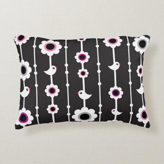 bird and flowers pattern decorative cushion (Front)