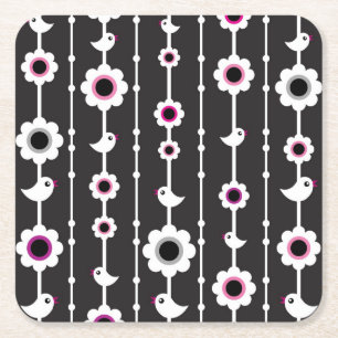 bird and flowers pattern square paper coaster