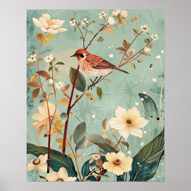 Bird and Flowers Poster (Front)