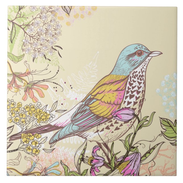 Bird and Flowers  Tile (Front)