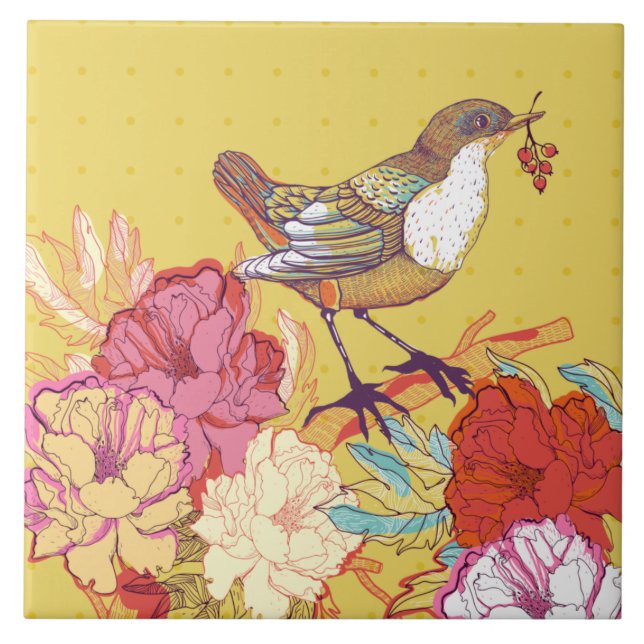 Bird and Flowers  Tile (Front)