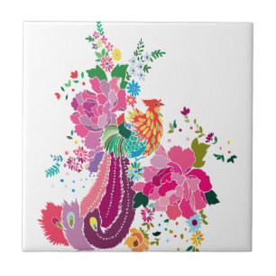 bird and flowers tile