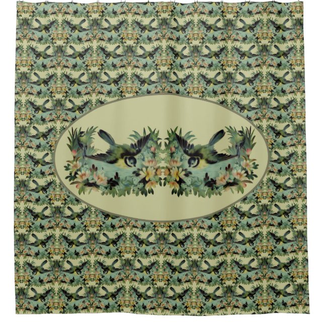 Bird And Flowers Vintage Art  Shower Curtain (Front)
