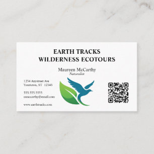 Bird and Leaf QR Code Ecotourism Conservation Business Card