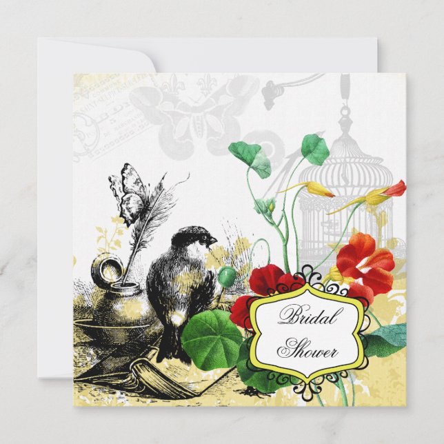 Bird and Nasturtiums Bridal Shower Invitation (Front)