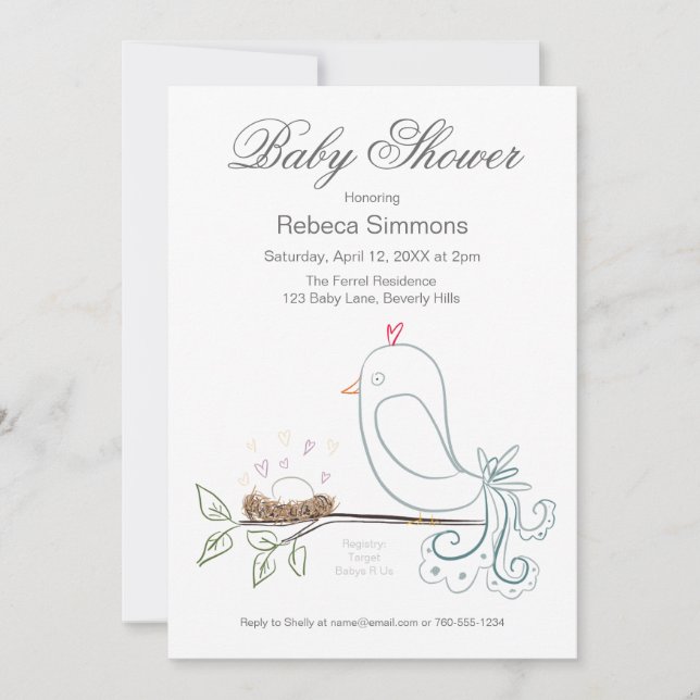 Bird and Nest Baby Shower Invitations (Front)