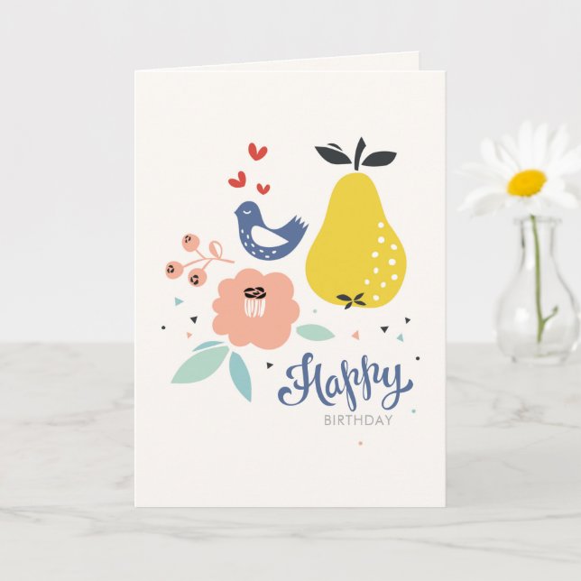 Bird and Pear Birthday Card (Small Plant)