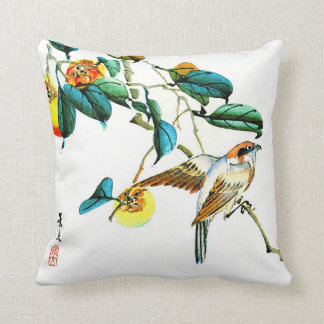 Bird and Persimmons 1892 Cushion