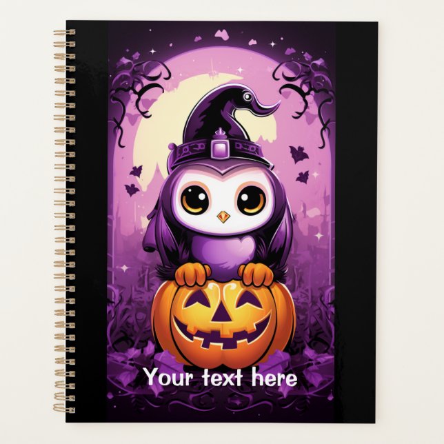 Bird and pumpkin purple pink planner (Front)