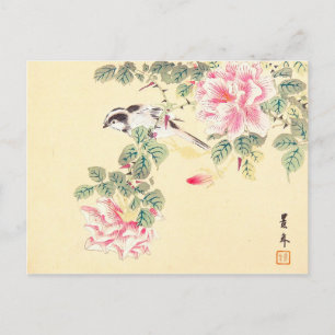 Bird and Roses Imao Keinen ukiyo-e flowers Japan Postcard