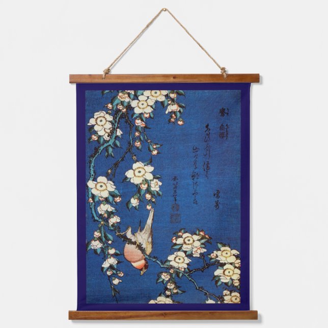 Bird and Weeping Cherry Tree, Hokusai Hanging Tapestry (Front)