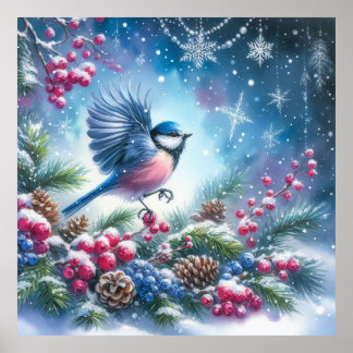 Bird and Winter Landscape 22 Poster