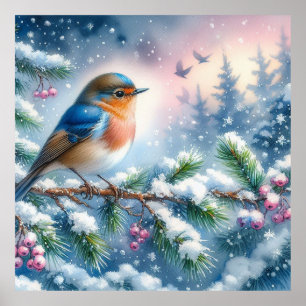 Bird and Winter Landscape 9 Poster
