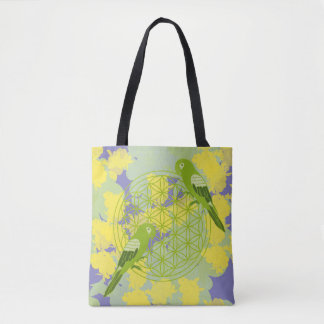 bird,animal totem,zen,chakra,flower of life,flower tote bag