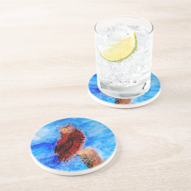 Bird Art Brown Owl Coaster (Side)