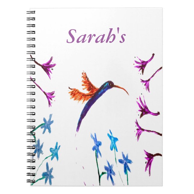 Bird Art Floral Hummingbird Personalised Notebook (Front)