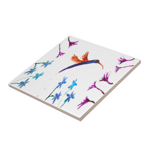 Bird Art Floral Hummingbird Tile