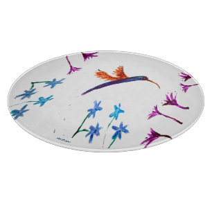 Bird Art Hummingbird Flowers Floral Cutting Board