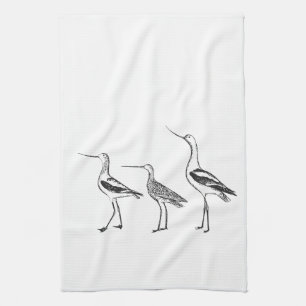 Bird Art Minimalist Drawing in Black and White Tea Towel