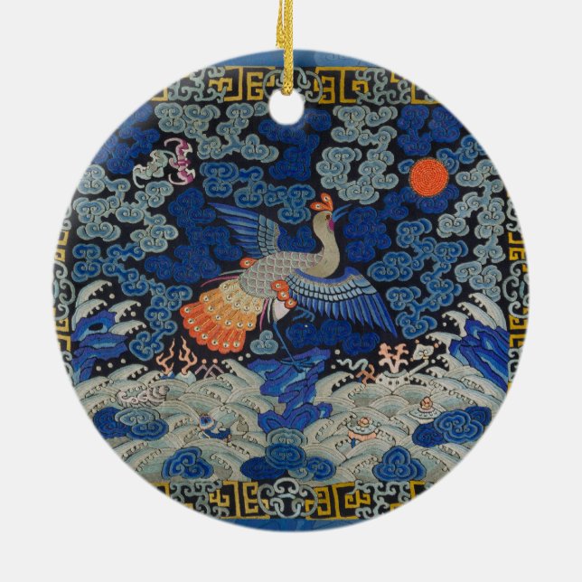 Bird Artwork Crested chinese embroidery artwork Ceramic Tree Decoration (Back)